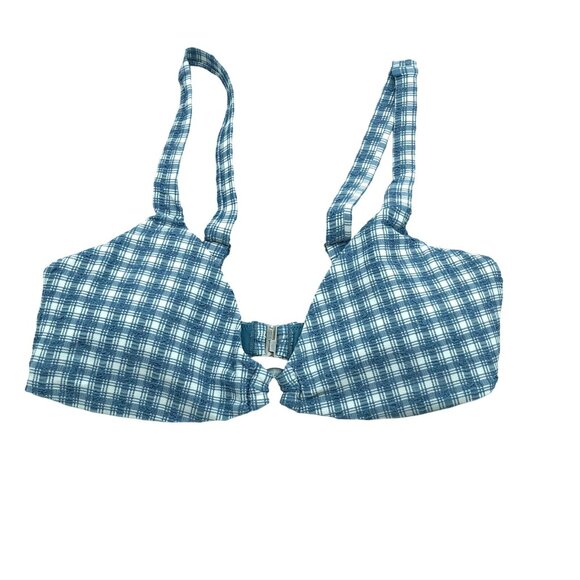 Jonathan Simkhai Astrid Seersucker Bikini Top Plaid Removable Cups Blue L - Picture 1 of 5